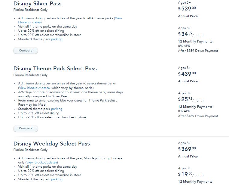 Annual Pass options offered on Walt Disney World’s website for Florida residents-1