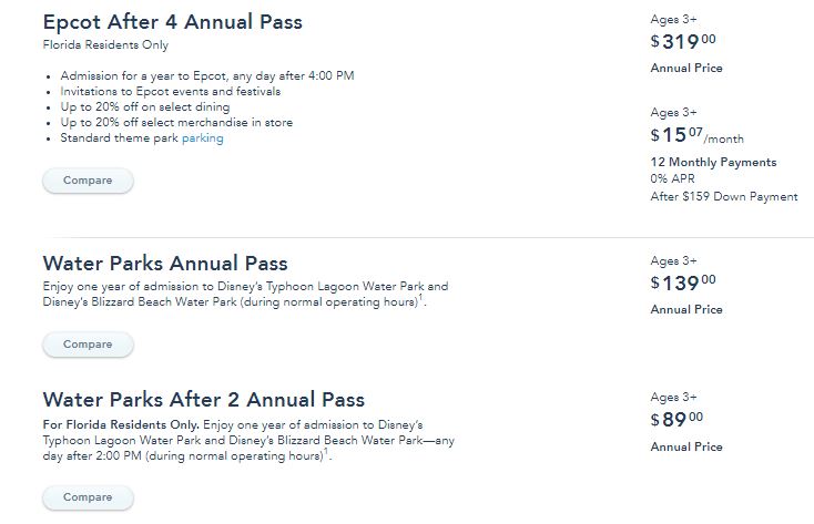 Annual Pass options offered on Walt Disney World’s website for Florida residents-2